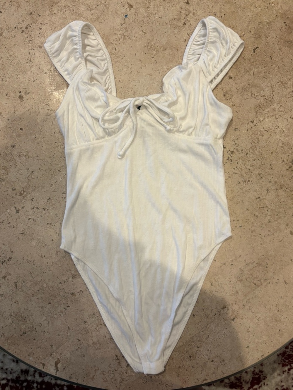 Wild Fable White Ribbed Bodysuit Tie Front